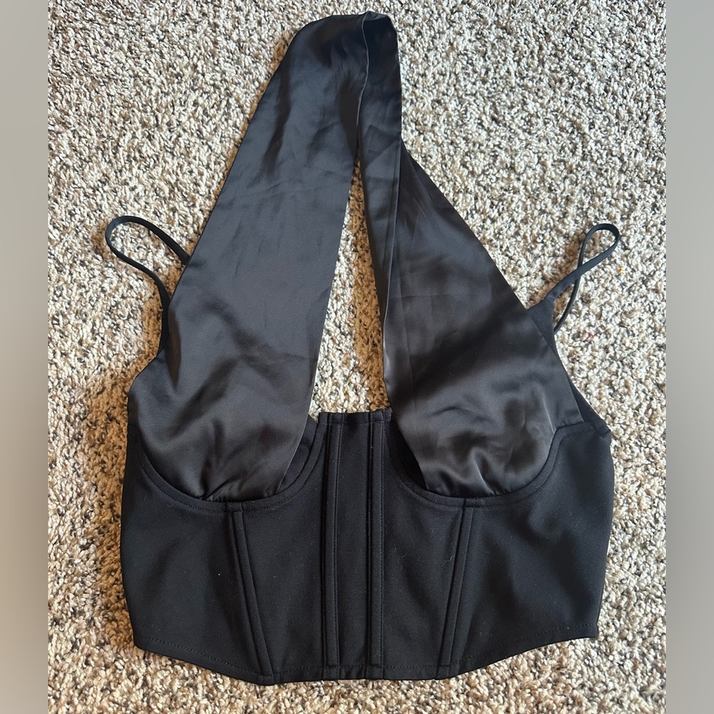 AKIRA Black Satin Top